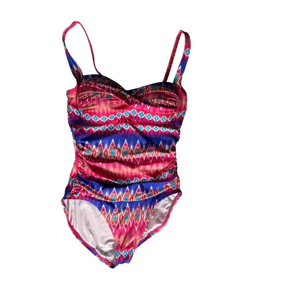 La Blanca Womens Pink Blue Medium Geometric One Piece Swimsuit Adjustable Straps - Picture 4 of 8